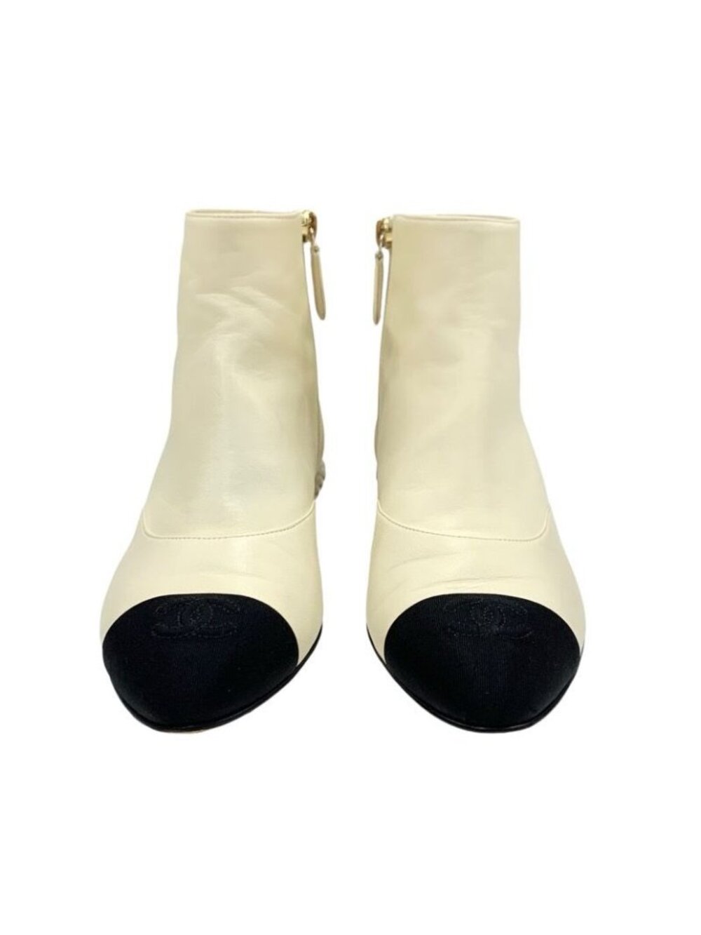 Chanel Boots Short Shoes Leather Fabric Ivory Black Coco Mark Pearl - Picture 3 of 11